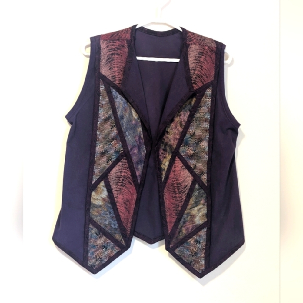 Vintage Boho Patchwork Cotton Vest Artistic Geometric Festival Eclectic Retro